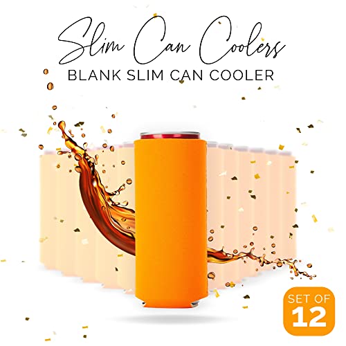 Image of Slim Can Cooler Sleeve 12 Pack - Blank Neoprene Insulated Can Coolers for 12 oz Skinny Beer & Soda Cans - Sublimation Ready Drink Sleeves for Heat Press, Custom Printing & Party Favors (Orange)