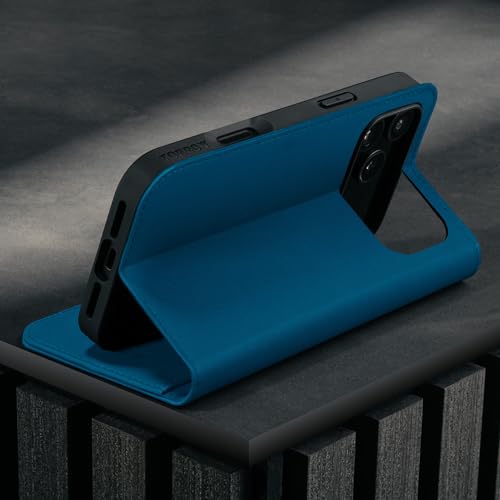 Étui iPhone 17 Pro en cuir véritable bleu TORRO compatible chargeur MagSafe