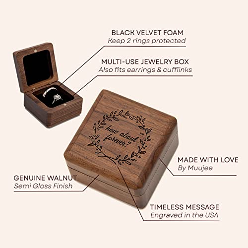 Muujee How About Forever Double Ring Box - Engraved Wooden Ring Case Box For Wedding Ceremony Engagement Proposal Ring Bearer Box - Anniversary Birthday Gift Ideas #TOP1