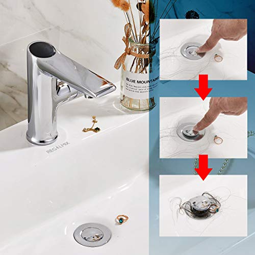 Image of REGALMIX Pop Up Drain, Bathroom Faucet Vessel Vanity Sink Drain Stopper, Built-in Anti-Clogging Strainer, Polished Chrome Without Overflow,Fits Standard American Drain Hole(1-1 /2 inch to 1-3 /4 inch) R085A-CP
