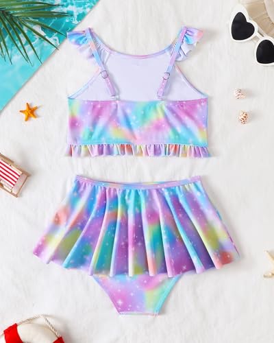 Image of Saeaby Toddler Little Girls Swimsuit Summer Halter Ruched Tankini 2 Piece Bathing Suit for Girl Beach Swimwear 3-8Y