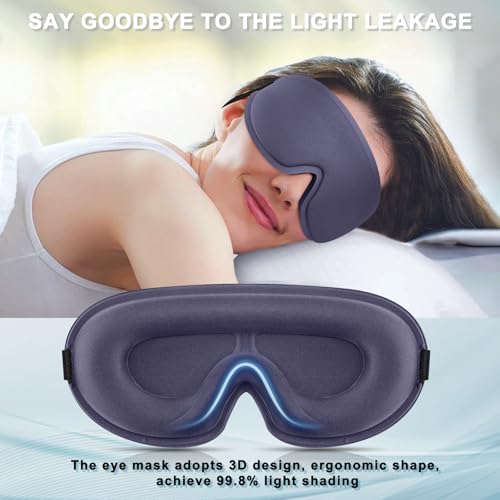 Image of Tobfit Blackout Sleep Mask for Women Men Zero Eye Pressure Eye Mask, Lycra Fabric 3D Ergonomic Design Eye Movement and Eyelash Friendly, Ultra Comfortable Blindfold for Sleeping Blue-Gray