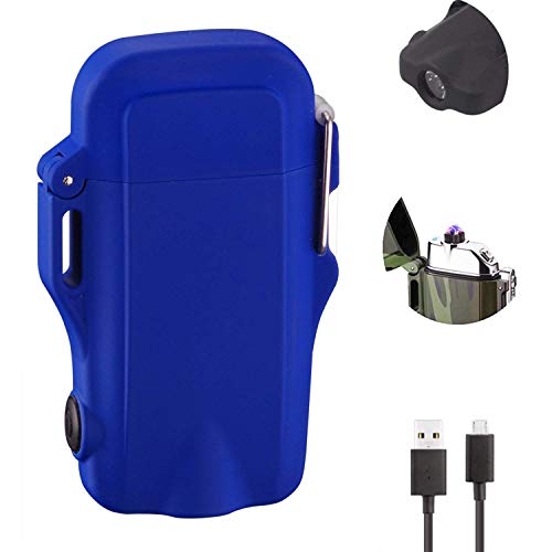 JiaDa Waterproof Lighter,Plasma Electric Lighter Flashlight 2in1 USB Rechargeable Lighters Portable Arc Matches for Camping Hiking Survival Tactical Blue