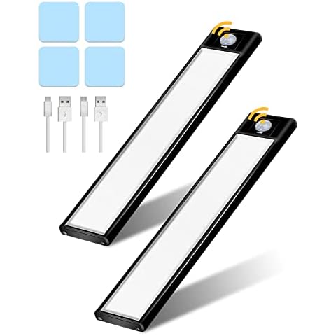 Trongle Under Cabinet Lights, Wardrobe Lights Motion Sensor 31 LEDs with Stepless Dimming, USB Rechargeable Cupboard Lights with Magnetic Stickers, Portable Kitchen Lights Stairs Garage(20cm, 2 Packs) Cover