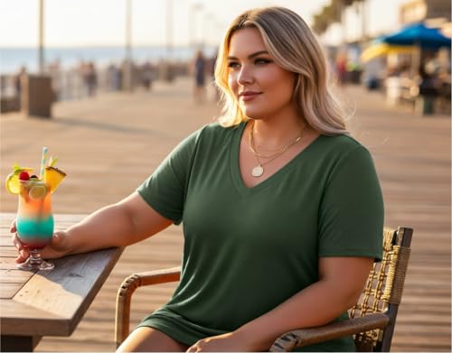 Image of ForHailey Women's Plus Size Short Sleeve Tee Shirt V Neck Basic Ladies Loose Fit T Shirt 1X-5X