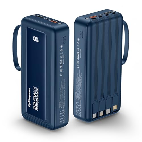 Batería externa de 27000 mAh, carga rápida, 22,5 W, QC 4.0, cargador portátil con 6 salidas y 2 entradas, linterna USB C, batería de gran capacidad, compatible con iPhone 17, 16, 15, 14, 13, Huawei