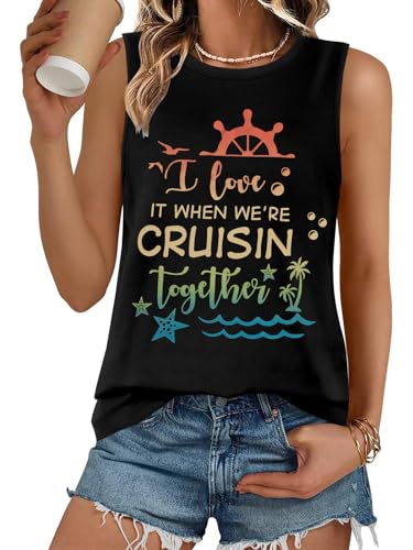 SFHFY Beach Tank Top for Women: Hawaiian Sleeveless Shirt Casual Seashell Tanks Cruise Summer Vacation Tee Tops Black