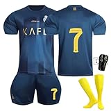 sinirttou Conjunto de Fútbol de Jersey para Niños con Camiseta, No.7 Pantalones Cortos y Rodilleras, Camiseta de Fútbol para Niño y Niña Verde L,Tamaño: 26 (Altura:140-150 CM)