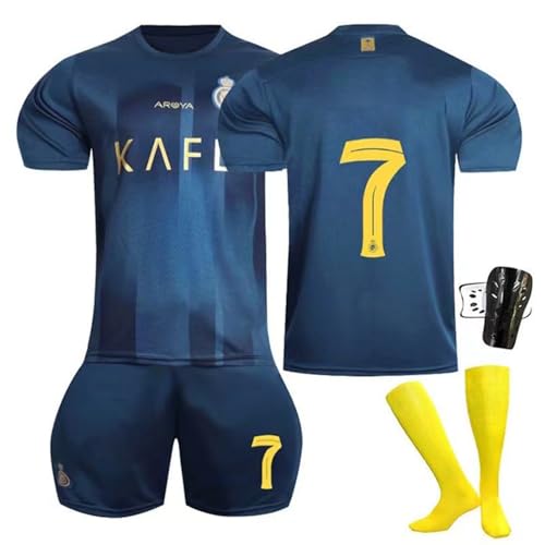 sinirttou Conjunto de Fútbol de Jersey para Niños con Camiseta, No.7 Pantalones Cortos y Rodilleras, Camiseta de Fútbol para Niño y Niña Verde S,Tamaño: 22 (Altura:120-130 CM)