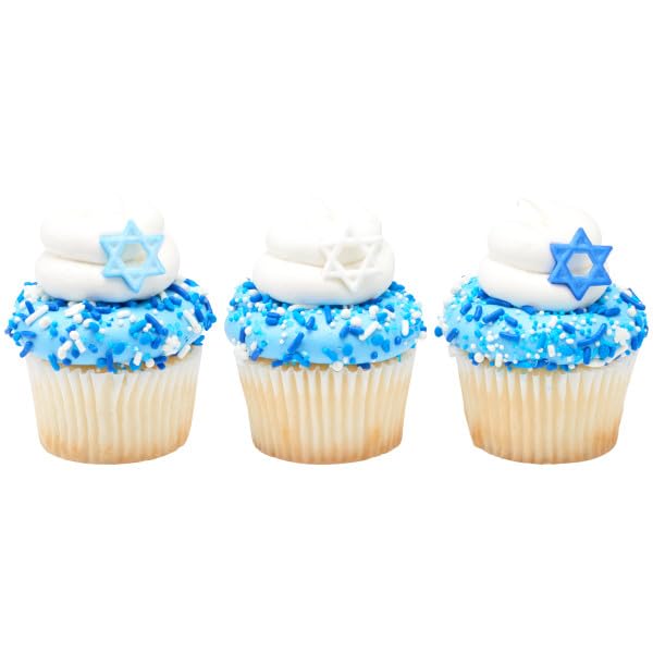 Miniatura 4 de NCS Mini decoración de azúcar comestible azul y blanco con estrella de David, 24 unidades, ideal para cupcakes, galletas, pasteles, pasteles
