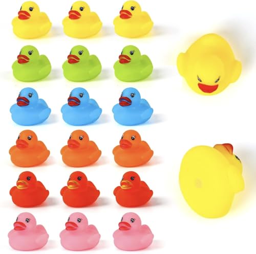 DERAYEE 18Pcs Mini Canard en Caoutchouc，Mignon Petit Canard Flottant - 6 Couleurs - Jouet de Bain...