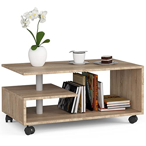 AKORD Table Basse avec roulettes | Bibliothèque Tables Basses pour Salon Chambre | L90 x H40 x P51 cm | Meuble Salon Design Moderne Fonctionnel | Panneau...