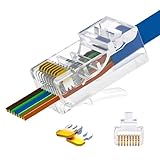 EZYUMM 50PCS RJ45 Connectors, RJ45 Pass Through Connector, Premium Cat 6 Connectors 8P8C Gold Plated, Pass Through RJ45 Cat6 Cat 5 Connector Ends for Solid or Stranded UTP Ethernet Cable