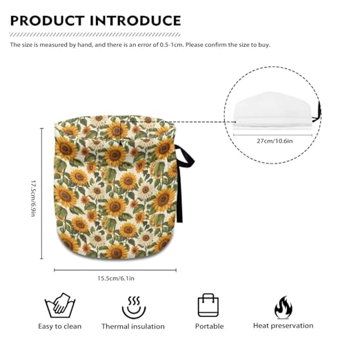 Image of Yellow Sunflower Insulated Dustproof Kitchen Tea Pot Dust Cover Breakfast Warmer Tea Cozies with Drawstring for Home Kitchen Table Decoration