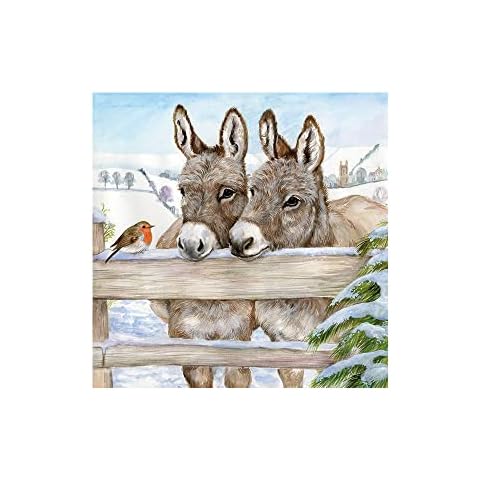 Serviette Papierserviette "Eselpaar" 5/20 Stück mehrlagig Servietten Tischdeko Besteck Winter Vogel am Zaun 20 Stück Cover