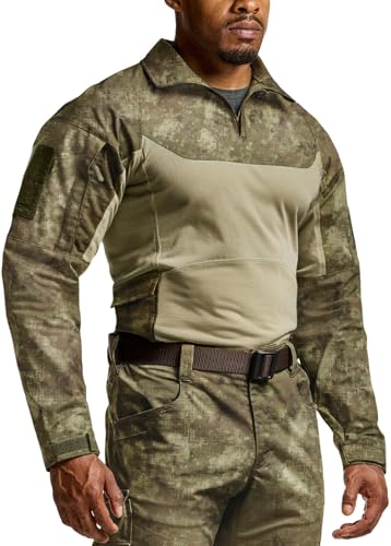Image of CQR Men's Tactical Combat Shirt, 1 /4 Zip Long Sleeve Breathable Military BDU Training Top for Shooting, Hunting, Range Use