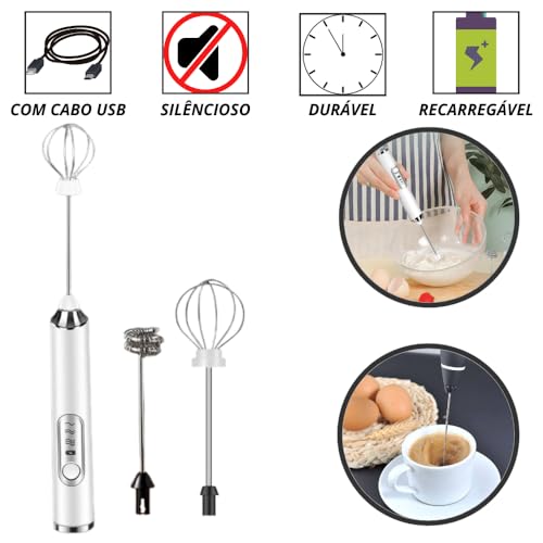 Mini Mixer Portátil Elétrico Recarregável Multiuso, USB Batedor de Bebidas Misturador de Ovos Leite