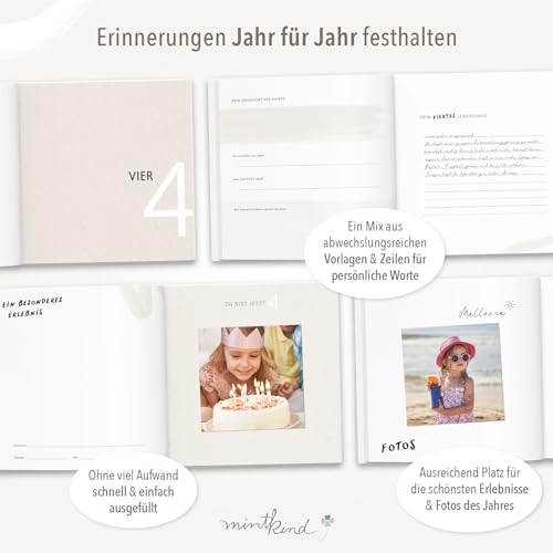 mintkind Erinnerungsbuch Kindheit Salbei – Geburtstagsbuch von 0 bis 18 Jahre, Geschenk zur Geburt, Leinenalbum mit Fotos & Einträgen… – Ansicht 3