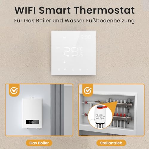 AVATTO Thermostat Für Wasser Fußbodenheizung und Gasboiler，Smart WiFi Thermostat Programmierbar Raumthermostat Unterstützen Alexa, Google Home Sprachsteuerung und Smart Life App Fernbedienung