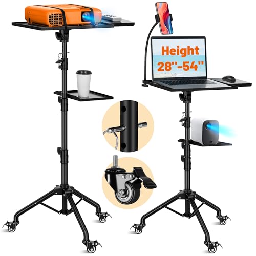 CAHAYA Projector Tripod Stand with Casters: Projector Stand 28-54in Height Adjustable Multifunctional Universal Laptop Stand DJ Rack Stand with Adjustable Height for Meeting Room DJ Equipment by CAHAYA - Used condition - US$33.26
