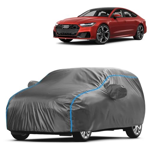 Image of Kerwa Car Body Cover Waterproof with A7, Dust & UV Resistant All-Weather Proof Full Body Cover, Grey with Blue Lining, Triple Stitched Elastic Bottom with Mirror Pocket