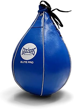 Geezers Boxing Elite Pro Speedball, Boxing Speed Bag for Training, Leather Punching Bag Speed Ball for Ceiling, Hanging Speed Balls (L, Blue)