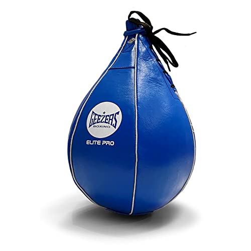 Geezers Boxing Elite Pro Speedball, Boxing Speed Bag for Training, Leather Punching Bag Speed Ball for Ceiling, Hanging Speed Balls (L, Blue)