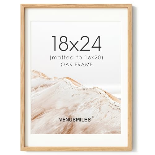 Image of 18x24 Poster Frame, USA-Sourced Natural Oak Wood Picture Collage Frame with HD Tempered Glass, Modern Simple 18 x 24 Wooden Photo Frame Matted to 16x20, Vertical & Horizontal Wall Hanging Display
