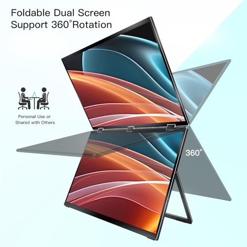 Image of Triple Screen Extender 120hz 18.5 inch Portable FHD 1080P Monitor Folding Stacked Travel Monitor Automatic Rotation for Laptop PC Kickstand VESA Mountable（No Driver）