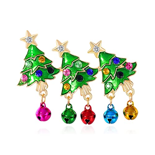 Broche Arbre de Noël en Émail pour Femme - Bijou Rétro avec Cloches et Gland