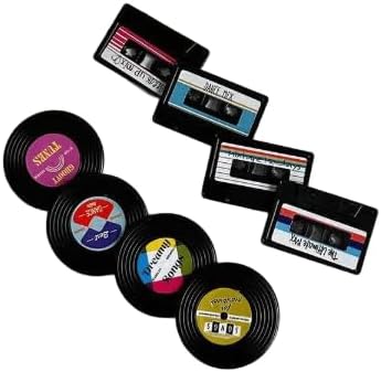 8 Pcs Vintage Vinyl Record Fridge Magnets Set - Retro Cassette Tape Refrigerator Magnets for Music Lovers, Unique Decorative Magnetic Clips for Photos & Notes Black