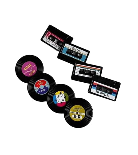 8 Pcs Vintage Vinyl Record Fridge Magnets Set - Retro Cassette Tape Refrigerator Magnets for Music Lovers, Unique Decorative Magnetic Clips for Photos & Notes (Black)