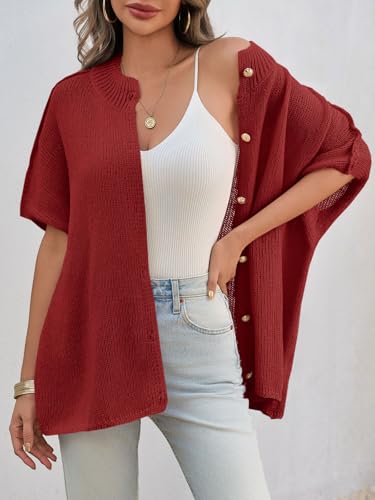 Image of Saodimallsu Womens Short Sleeve Cardigan Sweaters Button Down Lightweight Knit Cardigans