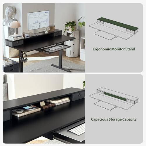 Image of Agilestic Electric Standing Desk with 2 Drawers and Keyboard Tray, 48 x 23 Inches Ergonomic Adjustable Height Desk with Storage, Sit Stand Computer Workstation, Black
