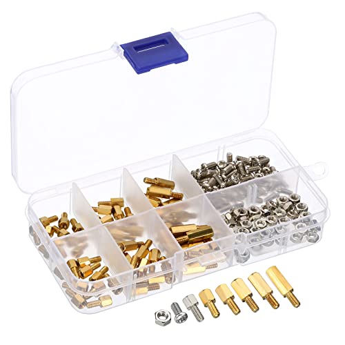 PATIKIL M3 Standoff Screws, 180 Pcs Male Female Hex Brass PCB Standoff Spacer Screw Nut Assortment Kit with Box for PCB Computer & Circuit Board