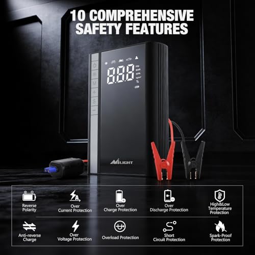 Image of Nilight Jump Starter with Air Compressor 3500A 150PSI Portable Car Battery Booster 9.0 Gas & 8.0L Diesel with Auto-Shutoff Digital Tire Inflator 12V Battery Power Supply w /Large LCD Display