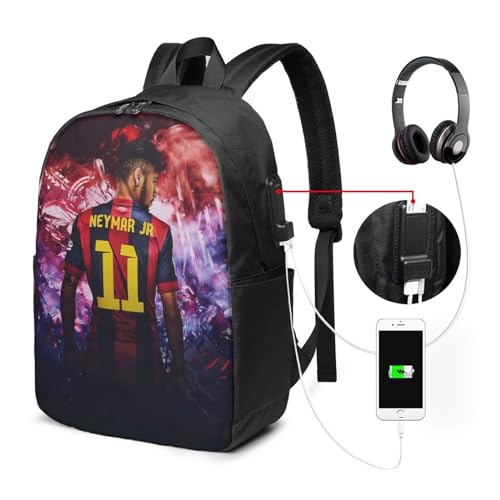 #10 Neymar Adult Backpacks Bag Laptop Bag Bookbag Usb Backpack 17 Inch For Daily, Black2