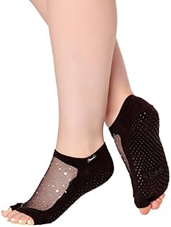 Shashi Star Women's Sparkle Mesh Open Toe Grip Socks Pilates Barre Yoga Non-Slip