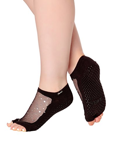 Shashi Star Women's Sparkle Mesh Open Toe Grip Socks Pilates Barre Yoga Non-Slip