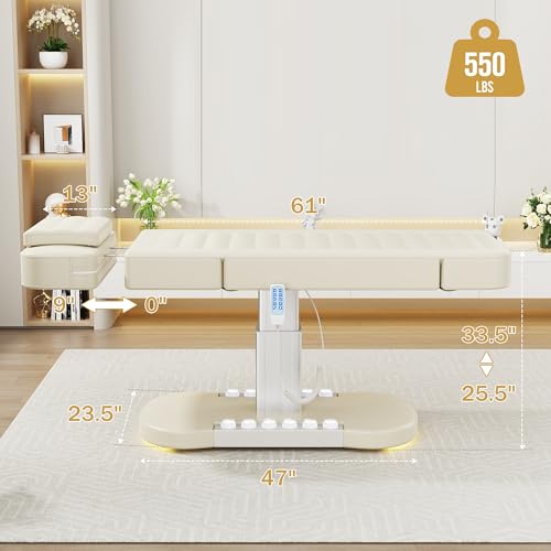 Image of Professional Electric Spa Table /Chair with LED Light, 3 Motor Height Adjustment, Backrest, Leg Support Angle Adjustable for Massage, Facial, Medical, Tattoo, Waxing, Beauty Salon and More - Beige Gray
