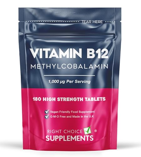 Vitamin B12 High Strength 1000 μg (mcg) - 180 Tablets - Pure Methylcobalamin Supplement - Energy Support - UK Vegan VIT B12