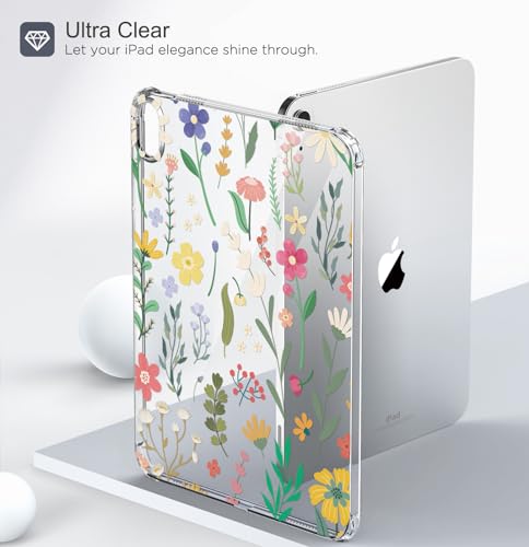 Image of MoKo Clear iPad 10th Generation Case, iPad 10 Case, Slim & Lightweight Soft TPU Anti-Scratch Back with Shockproof Impact Resistant Raised Edge for 10th Gen iPad Case 2022, Clear & Flower