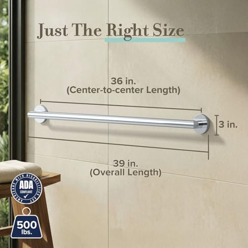 Image of Gatco 966 Glam 36 inch Grab Bar, Chrome /ADA Compliant Safety Stainless Steel Grab Bar for Bathroom