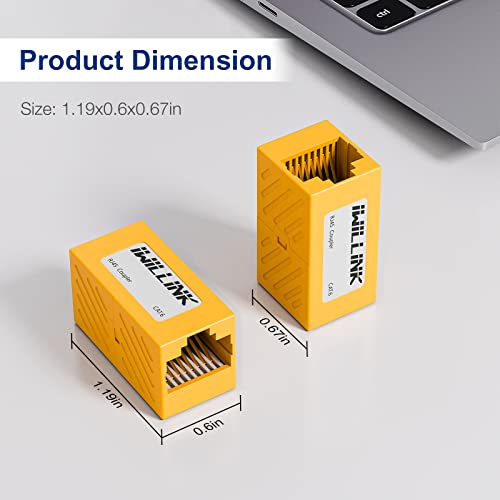Image of iwillink RJ45 Coupler Ethernet Connector, Female to Female RJ45 Connector for Cat7 Cat6 Cat5e Cat5 Ethernet Cable, Extender Adapter, 20 Pack, Yellow