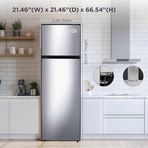 Image of BLACK+DECKER 10 Cu. Ft. Top Mount Refrigerator with Freezer, 2 Door Fridge with Top Freezer and Mechanical Temperature Control, For Homes and Apartments, BDA10LAS, Stainless Steel Look