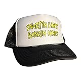 Snortin Lines Bangin Nines Snapback Trucker Hat for Men or Women, Vintage Fit with Funny Novelty Graphic, Custom Mesh Cap (Gray/Black)