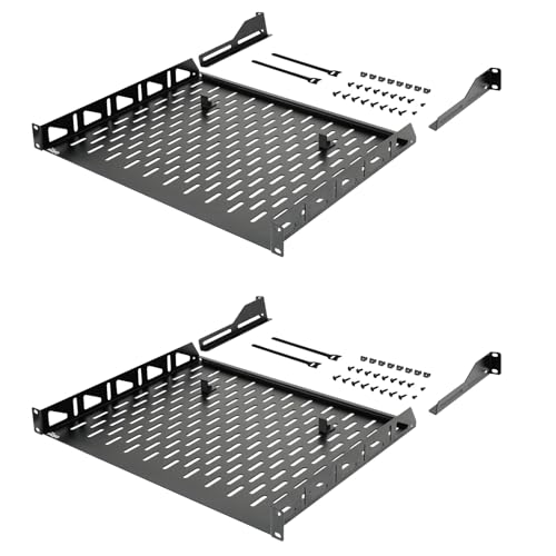 Tecmojo 1U Rack Shelf 19 inch Rack Shelf 14 inch Depth Rack Mount Shelf with Anti-Slip Stops Server Rack Shelf and Network Shelf for 19in Equipments 110lbs Capacity of Vented 1U Shelf No Lip(2 Pack)