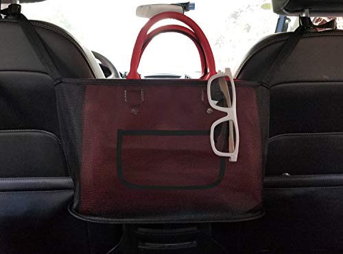 Car Net Pocket Handbag Holder, Driver Storage Netting Pouch, Car Net Pocket for Purses and Bags Front Seat, Handbag Holder for Car, Handbag Holder Pocket Seat Storage Mesh Organizer (Upgrade-Black)