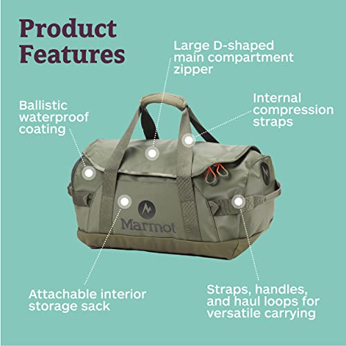 Marmot Unisex Long Hauler Travel Duffel Bag | Durable, Weather- Resistant | 2300ci (35 Liter), Nori, Small