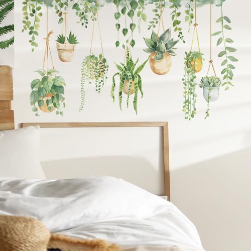 ウォールステッカー 観葉植物 緑の籐 おしゃれ 葉緑の鉢植え 花 植木鉢 おしゃれ 壁かざり はがせる 壁紙シール 防水 ウォールすてっかー 剥がせる 防水壁すてっかー 壁シール 剥がせる お花 リビングルーム 寝室 子供部屋 wall sticker decoration 93*52cm(マルチカラー（04）) [5]